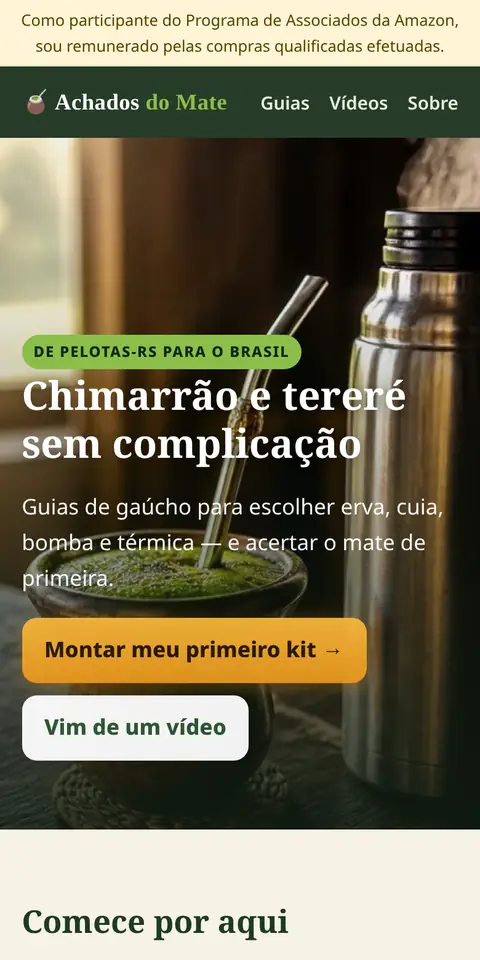Site Achados do Mate no celular