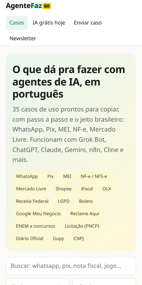 Site AgenteFaz no celular