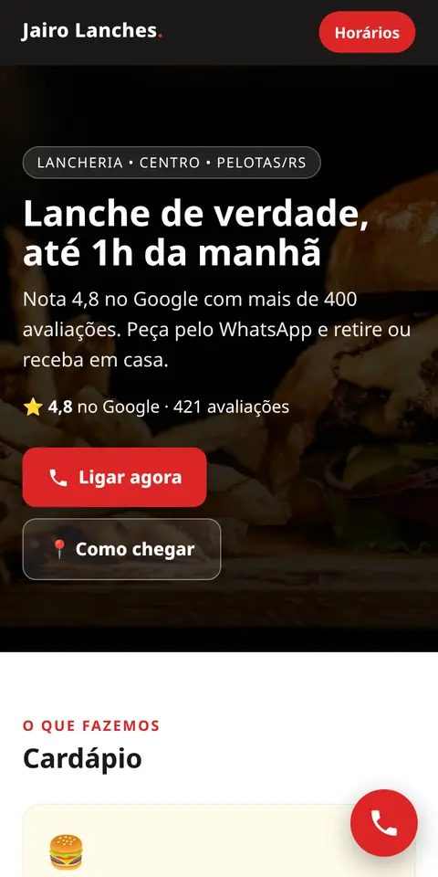 Site Jairo Lanches no celular