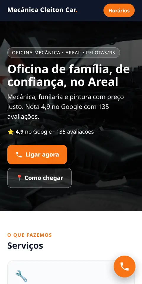 Site Mecânica Cleiton Car no celular
