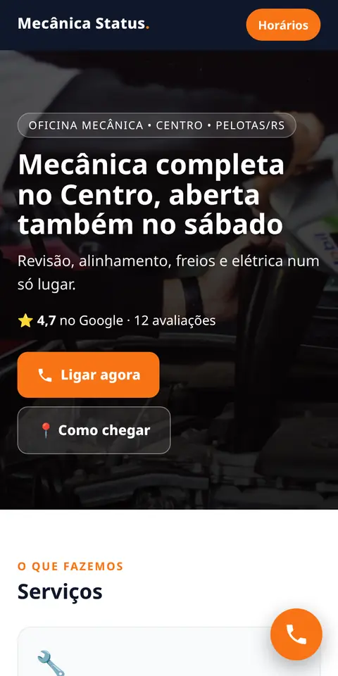 Site Mecânica Status no celular