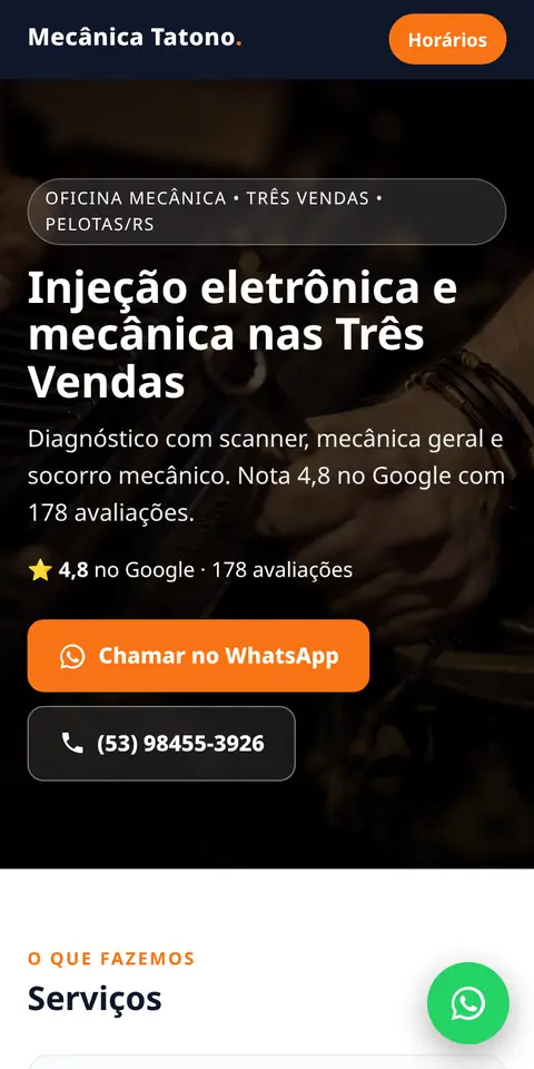 Site Mecânica Tatono no celular