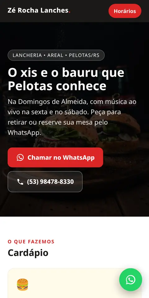 Site Zé Rocha Lanches no celular